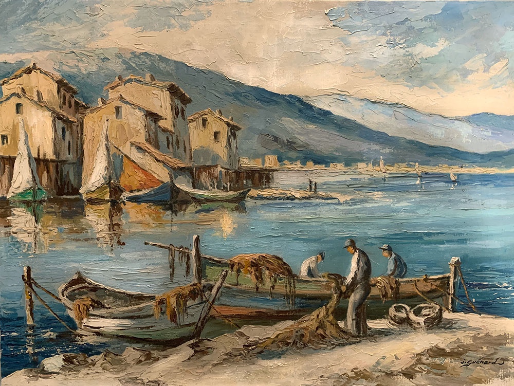 Martigues, signé Joseph GUENARD, vers 1950/60, Paysage Provençale, Méditerranée.