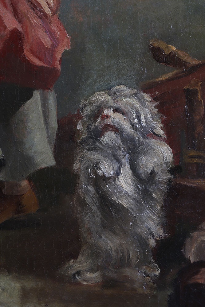 Large 18th Century Painting, 116 Cm, Romantic Country Scene With Little Dog, French School-photo-4