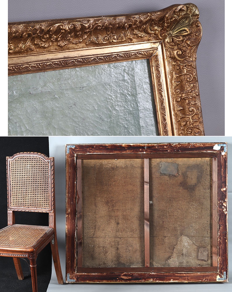 Large 18th Century Painting, 116 Cm, Romantic Country Scene With Little Dog, French School-photo-1