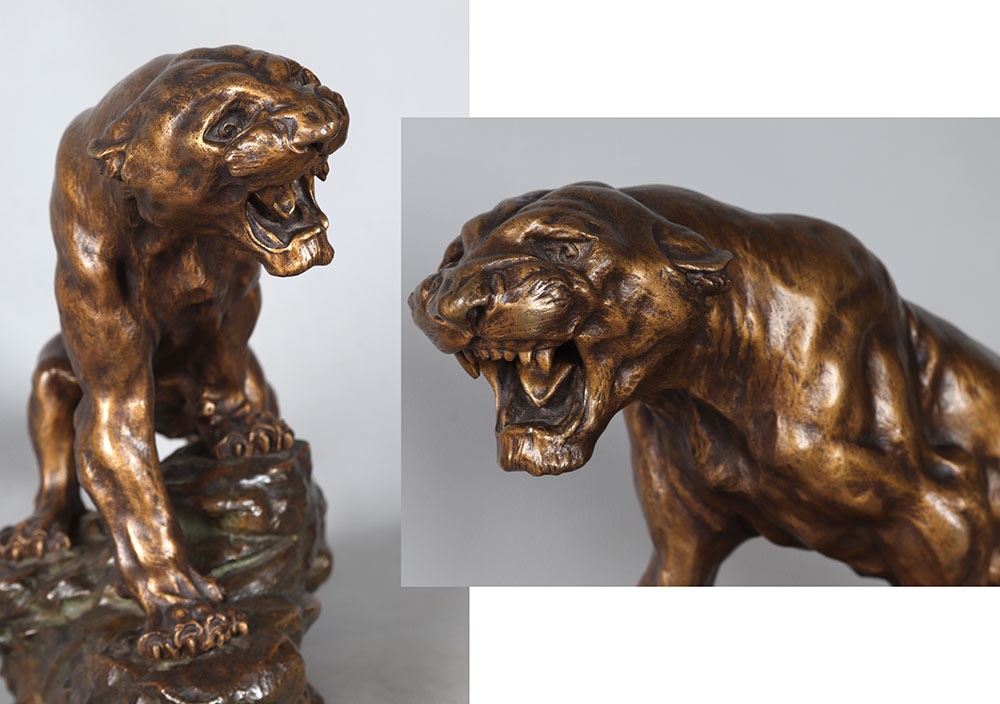 Bronze 19th Century, Thomas Cartier, 45 Cm, Roaring Panther-photo-2