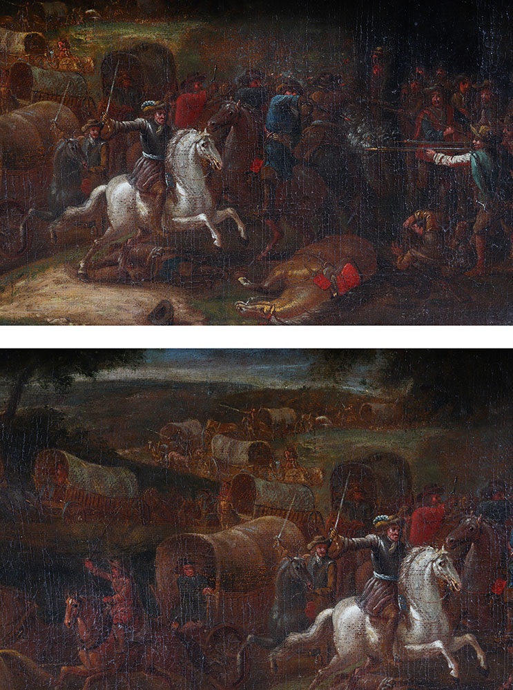 Ecole Française du XVII°, Entourage de Van Der MEULEN, 74 cm, L’Attaque du convoi-photo-3