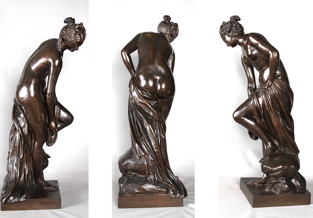 Grand Bronze XIX ème, 86 cm, Christophe Gabriel ALLEGRAIN 1710/1795, Vénus au bain -photo-4