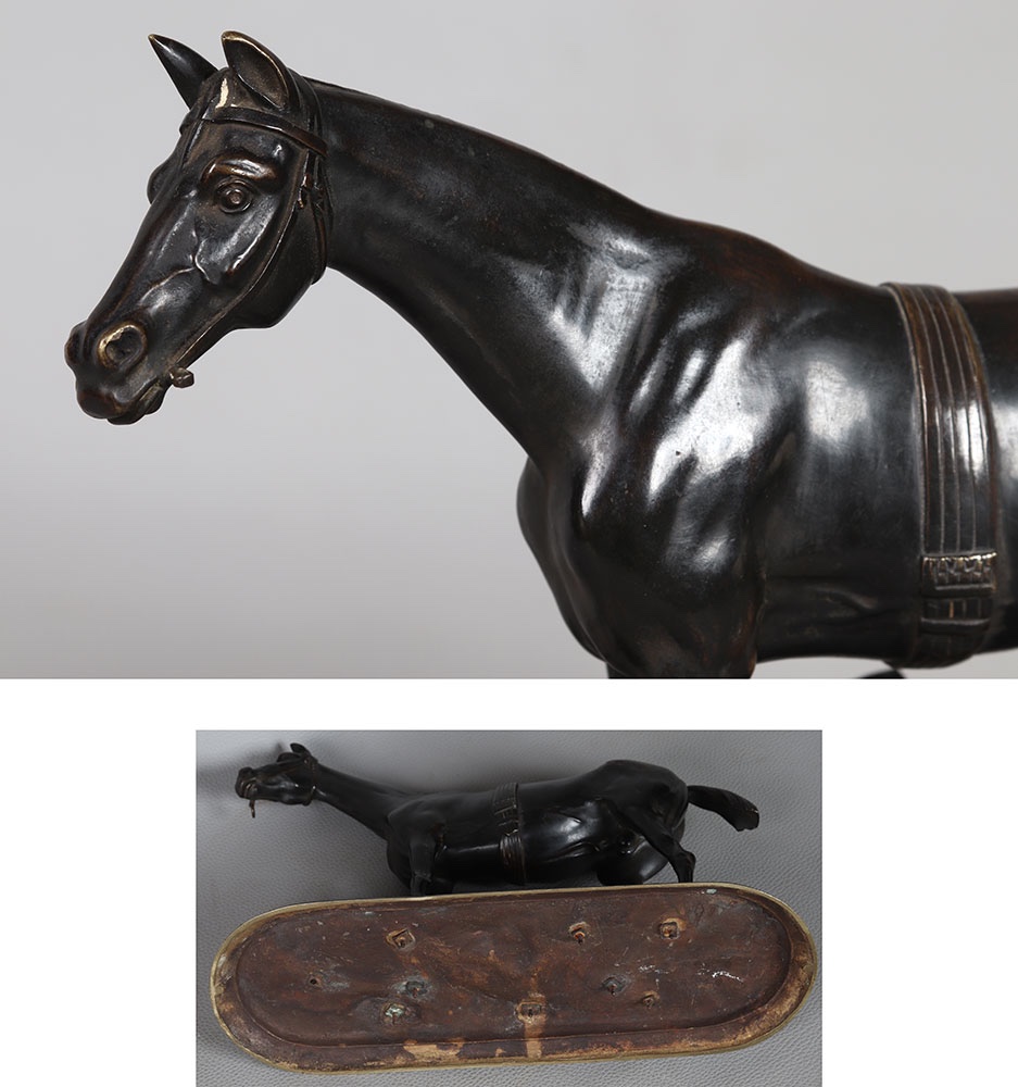 Bronze 19th C, 36 Cm, Animal, Racing Horse, French School-photo-3
