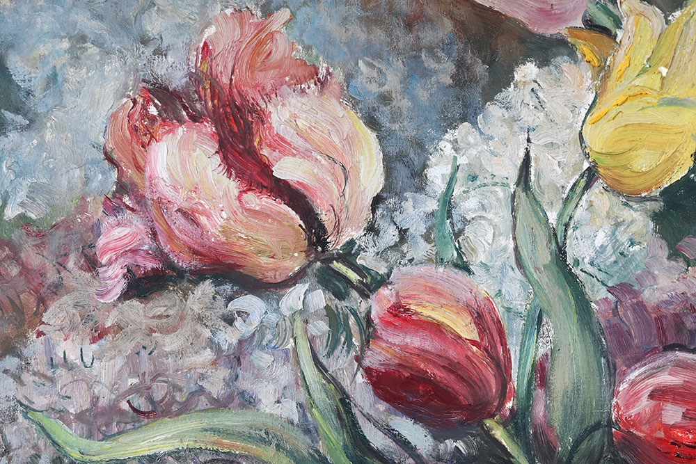83x70 cm, Paul Theodore SCHWARZ, de 1949, bouquets de fleurs, nature morte -photo-3