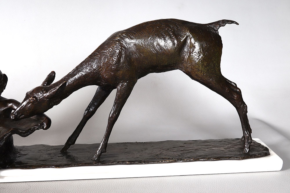 Bronze 1925, 94 cm, Ary BITTER, fondeur : SUSSE, Biches s’abreuvant-photo-1