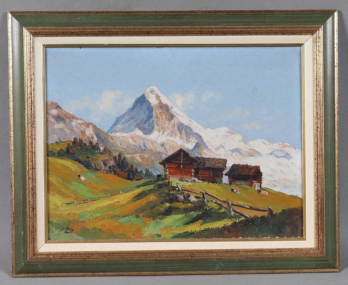 Montagne, 77x62 cm, signé Gino MORO, La Dent Blanche en Suisse, milieu XX ème