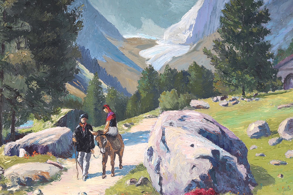 Signé Ch. LEFERVRE, 80 x 50 cm, Montagne en été, daté : 1957-photo-2