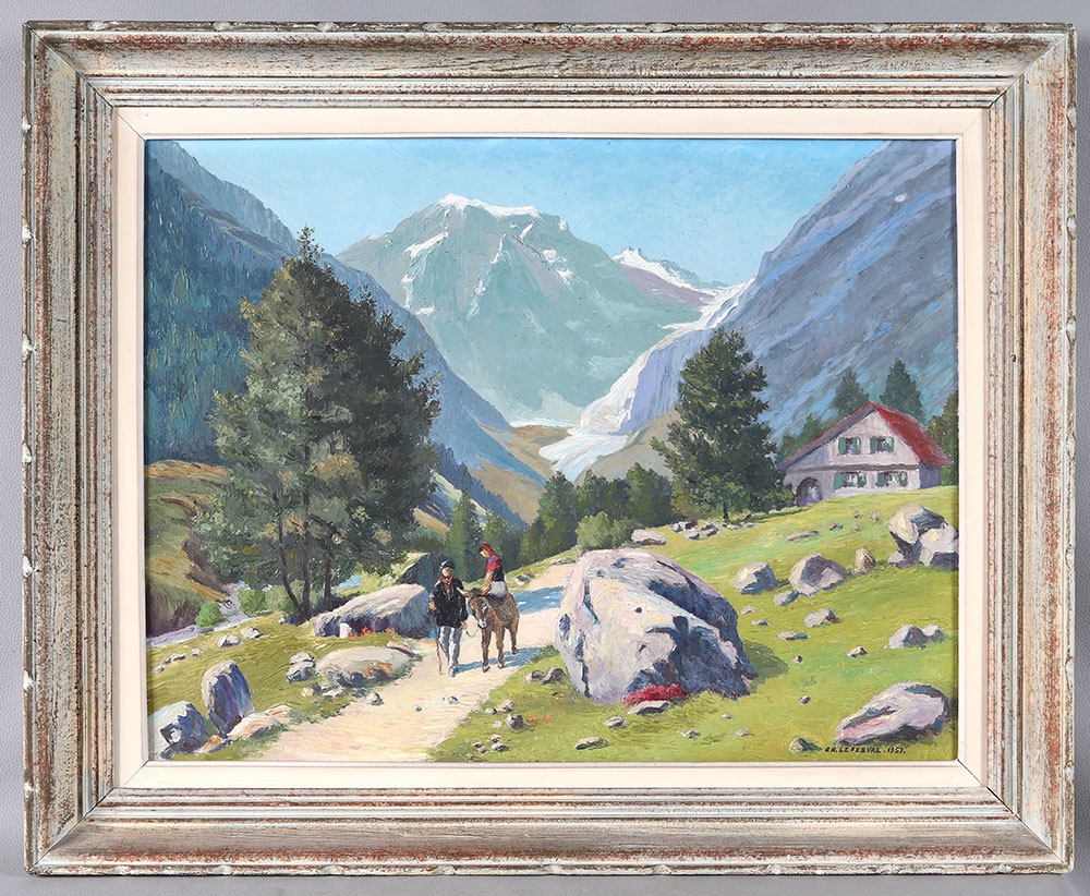 Signé Ch. LEFERVRE, 80 x 50 cm, Montagne en été, daté : 1957