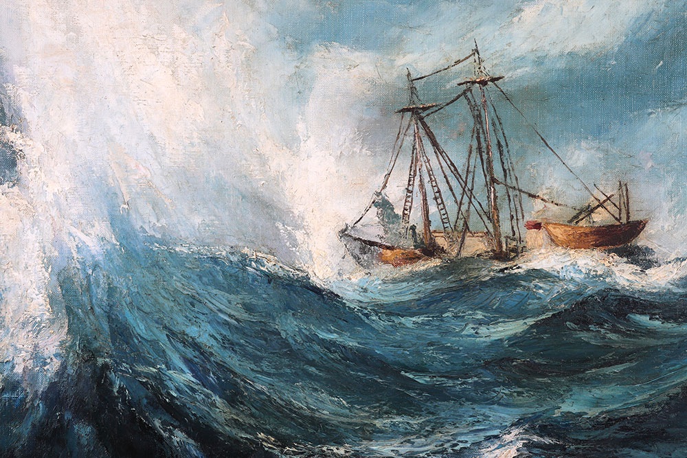 Marine Dans La Tempête, 81 Cm, Signed, Circa 1940/60-photo-2