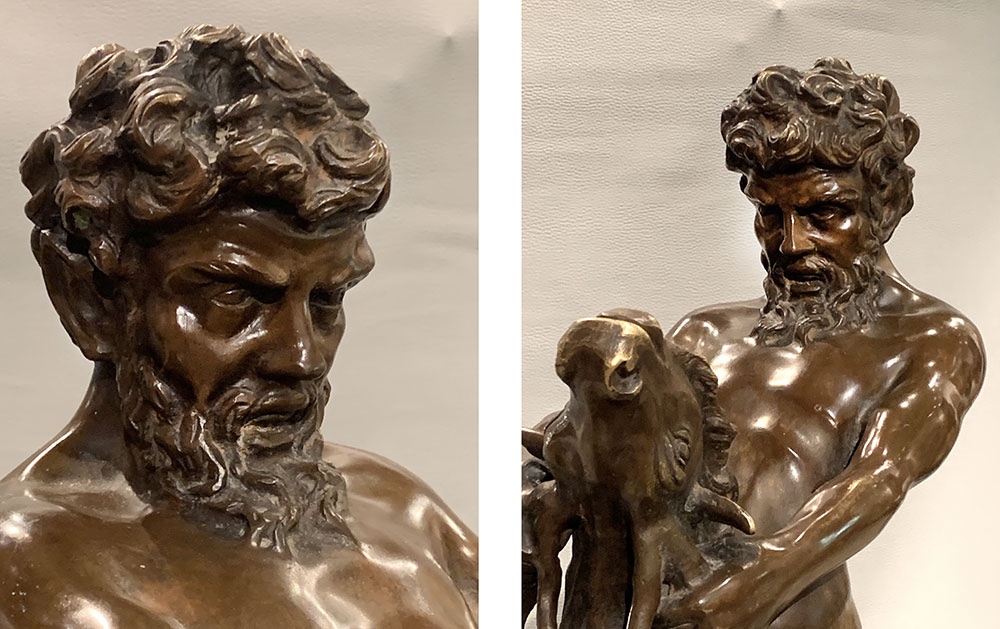 Large 19th Century Bronze, 65 Cm, By James Hunt 1880 / ?, Centaur Wrestling With A Goat-photo-2