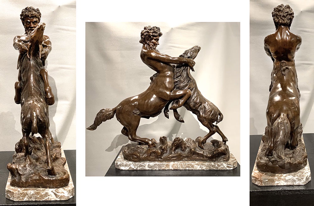 Large 19th Century Bronze, 65 Cm, By James Hunt 1880 / ?, Centaur Wrestling With A Goat-photo-3
