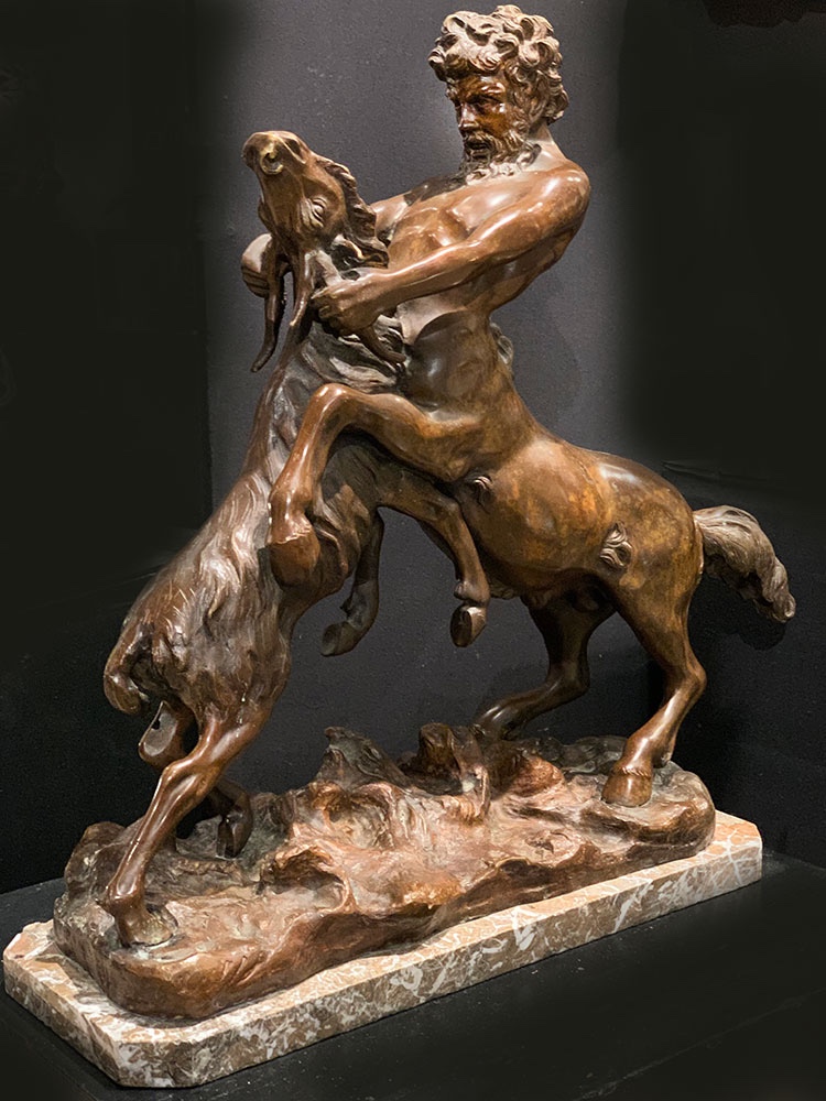 Large 19th Century Bronze, 65 Cm, By James Hunt 1880 / ?, Centaur Wrestling With A Goat