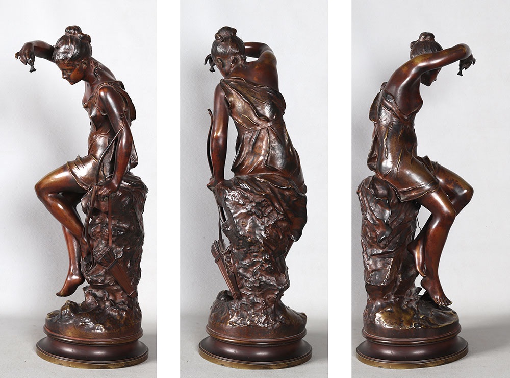 Bronze XIX ème, 66 Cm, Lucienne Signoret Ledieu, Diane Chasseresse à La Source-photo-2