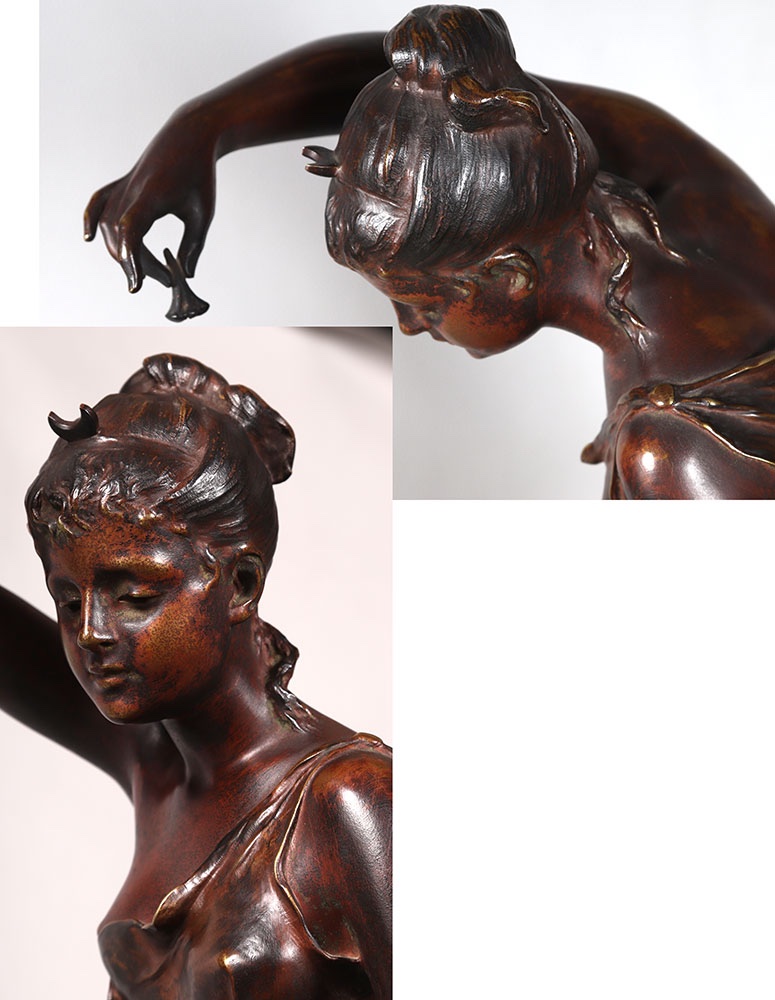 Bronze XIX ème, 66 Cm, Lucienne Signoret Ledieu, Diane Chasseresse à La Source-photo-1