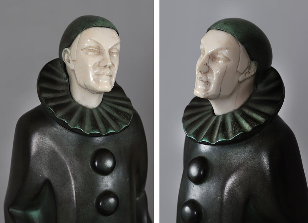 Max Le Verrier, Chryselephantine 45 Cm, Bronze, Art Deco, Pierrot-photo-2