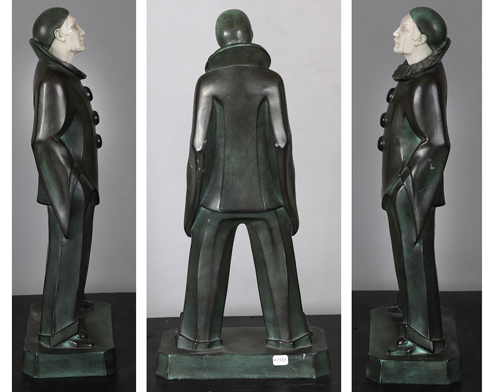 Max Le Verrier, Chryselephantine 45 Cm, Bronze, Art Deco, Pierrot-photo-3