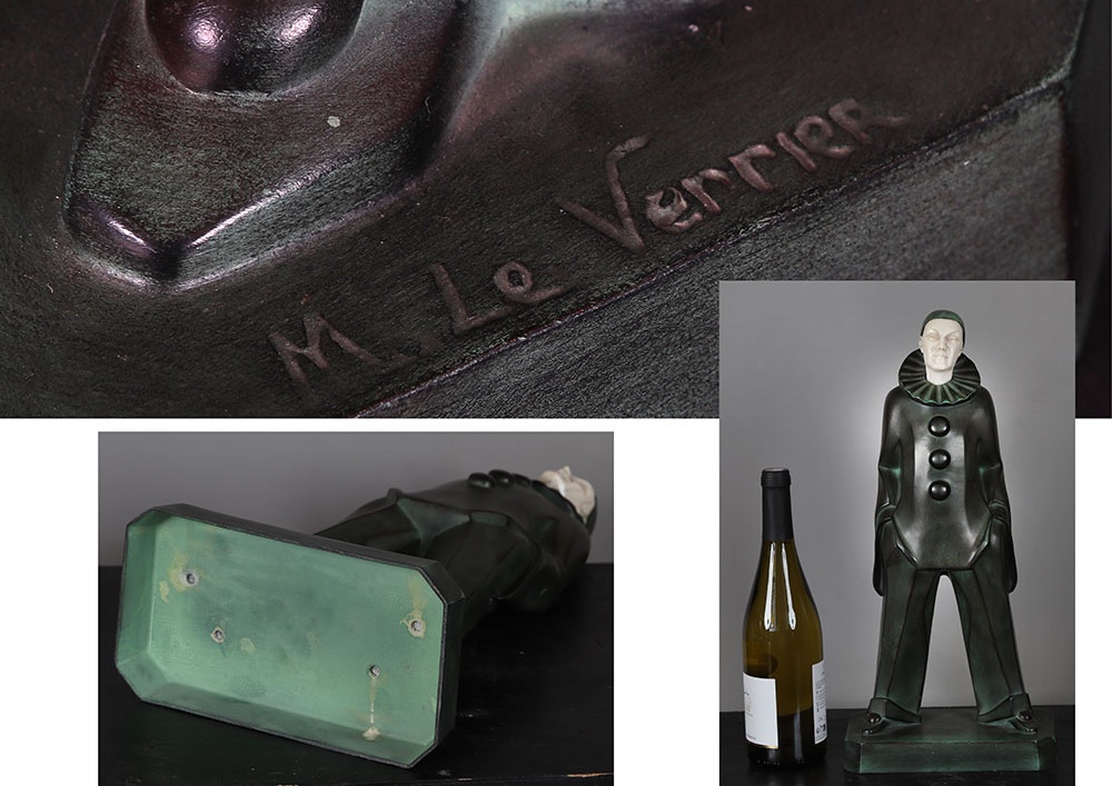Max Le Verrier, Chryselephantine 45 Cm, Bronze, Art Deco, Pierrot-photo-4