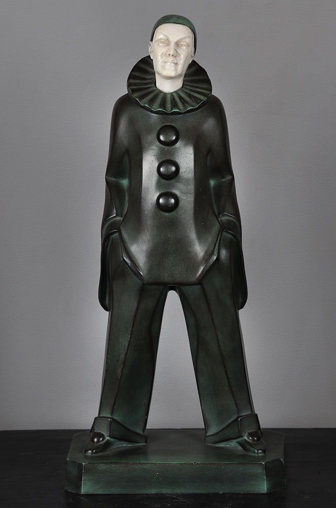 Max Le Verrier, Chryselephantine 45 Cm, Bronze, Art Deco, Pierrot