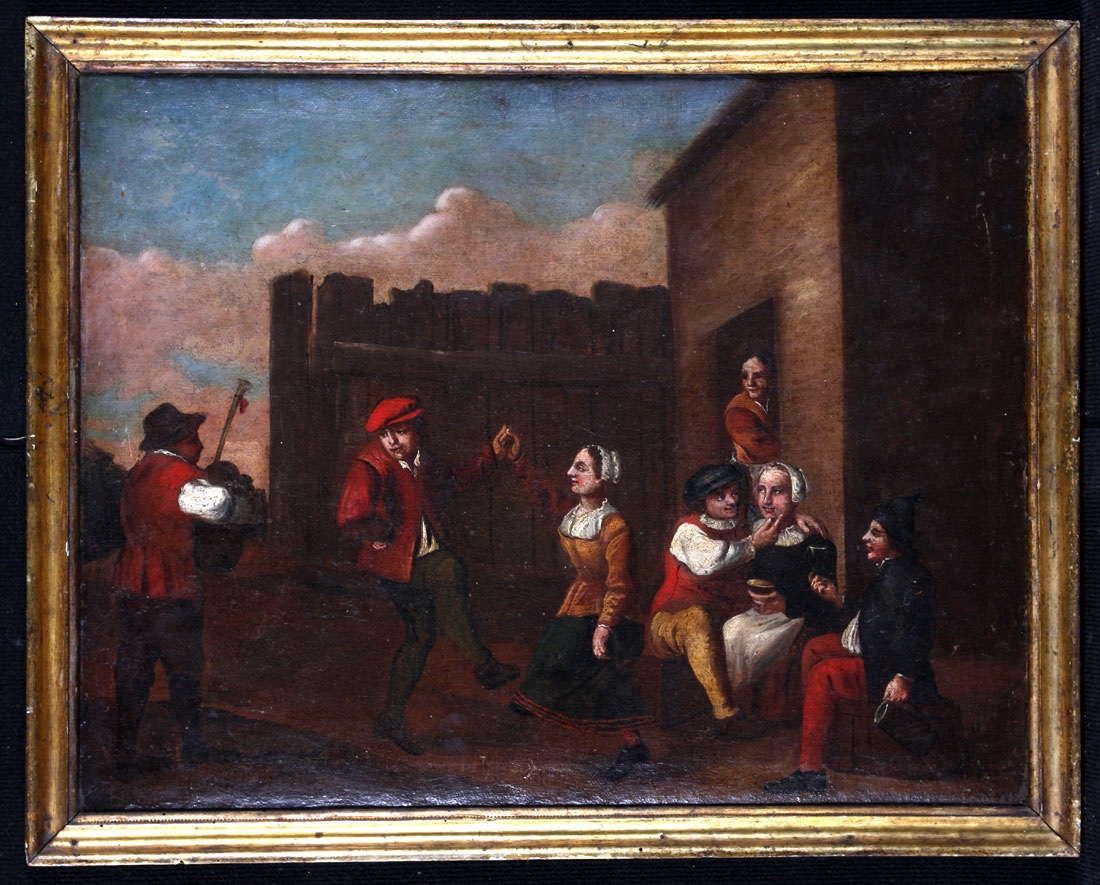 Ecole Flamande du XVII°, atelier de David TENIERS II, 79 cm, Réjouissance villageoises