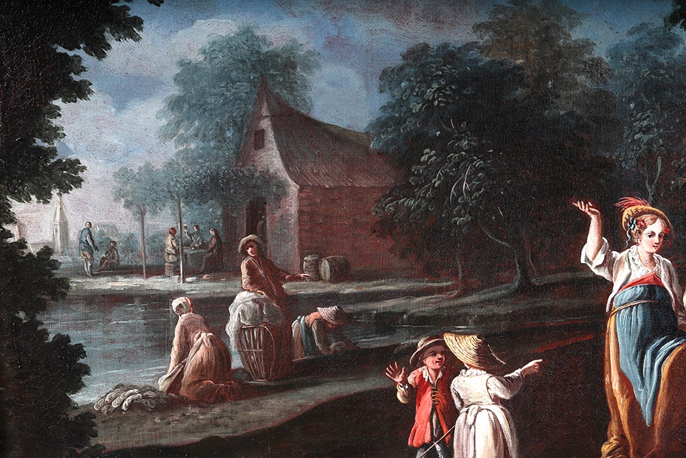 18th-century Landscape, 97 Cm, Rural Scene, French School, Featuring Figures -photo-3