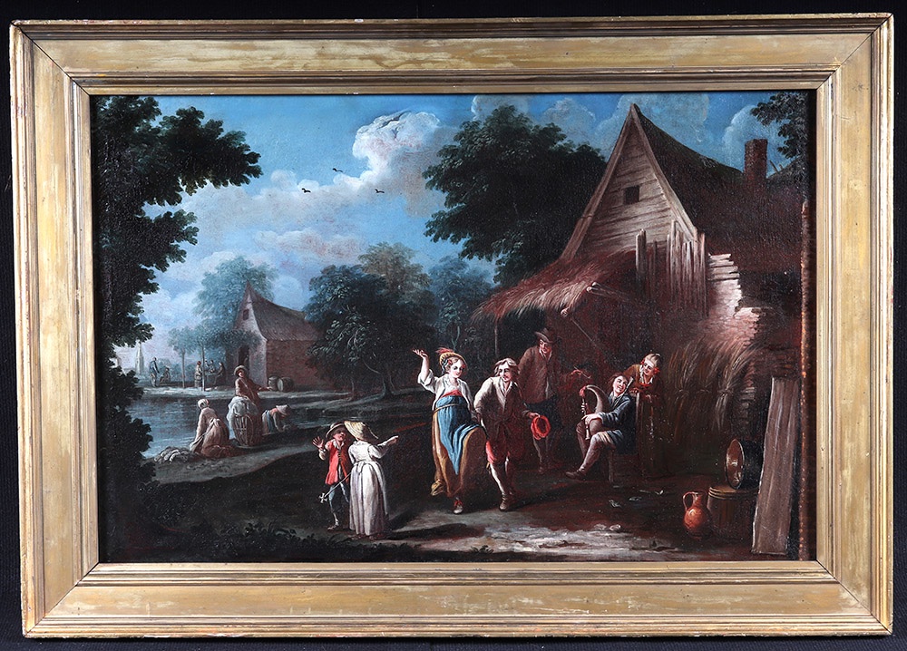 18th-century Landscape, 97 Cm, Rural Scene, French School, Featuring Figures 
