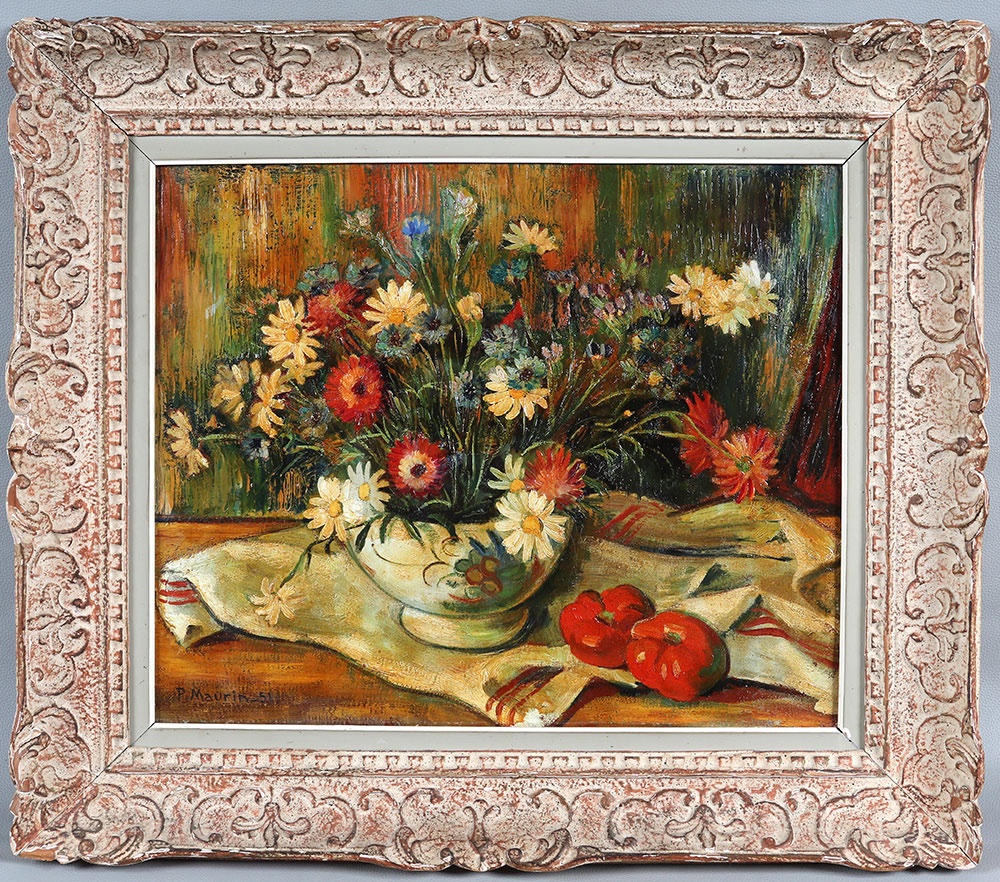 Signé : P. MAURIN daté 1951, Ecole Française, bouquet de fleurs