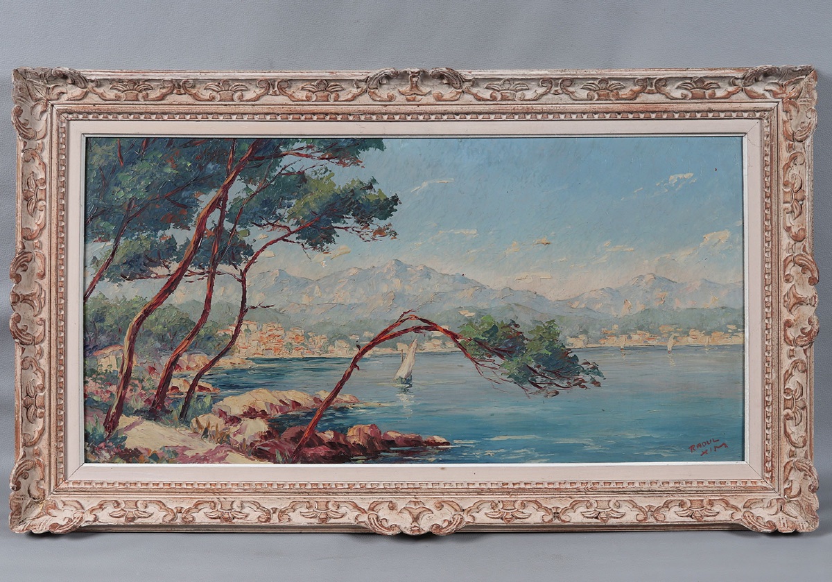Signé Raoul XIM, 119 cm, vue de Côte d’Azur, Sud France, vers 1960 / 70