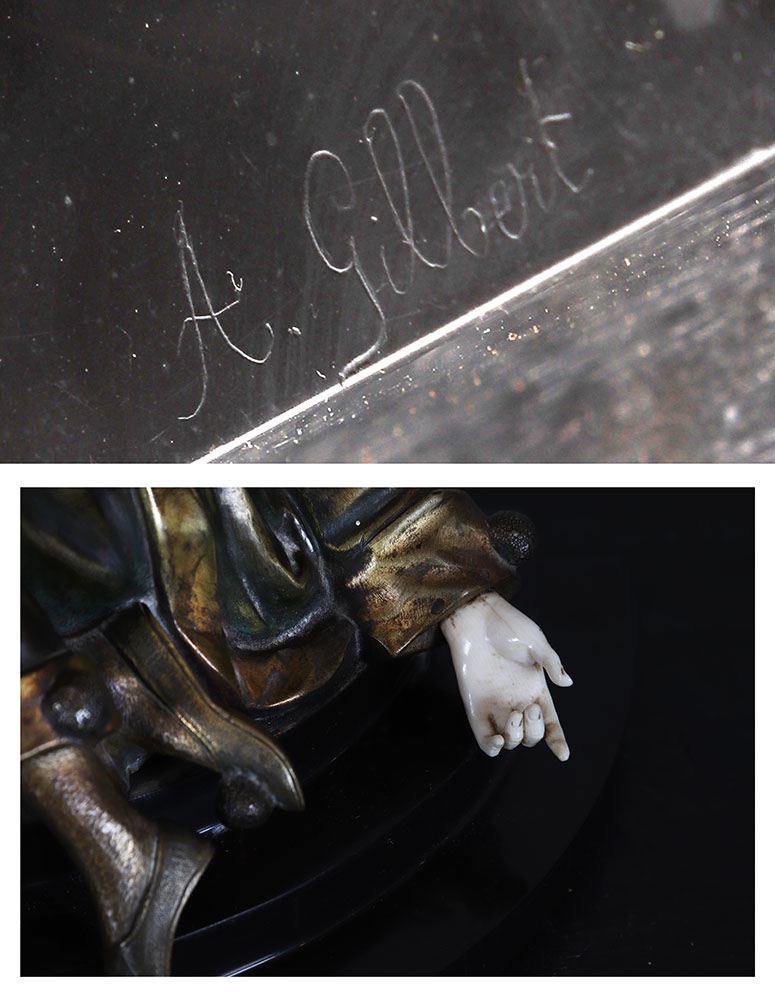 Bronze, Alfred GILBERT 1854/1934, Art Déco, Chryséléphantine, Pierrot -photo-1
