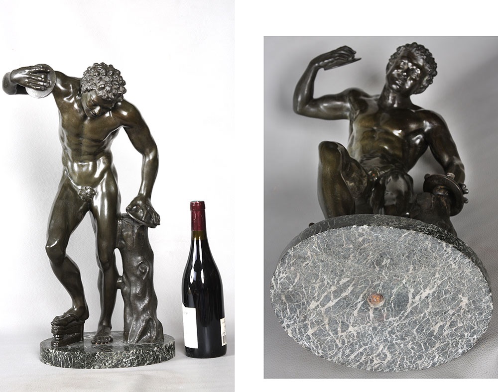 Bronze XIX ème, 57 cm, Faune aux cymbales, bronze à l’antique, École Française-photo-1