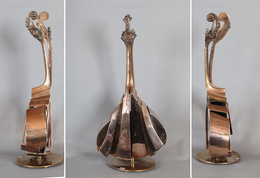 Arman 1928/2005, Gilded Bronze, 60 Cm, Cut-out Mandolin-photo-3