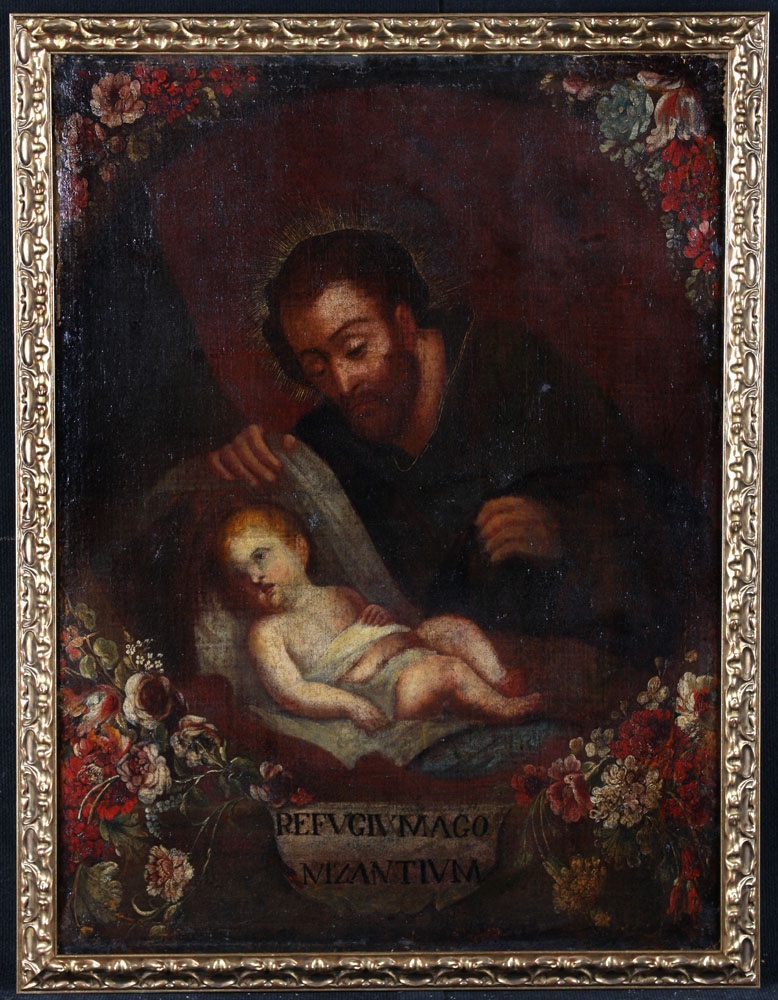 École Italienne du 17 ème, 107 cm,  Joseph veillant l’enfant Jésus