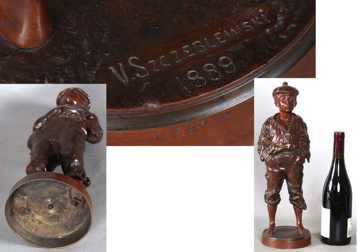 19th-century Bronze, Signed: Victor Szczebleweski, 42 Cm, *the Whistler*, Dated: 1889-photo-4