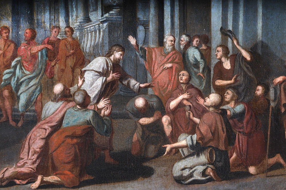 17th-century Italian School, 70 Cm, Jesus Blessing His Followers In The Temple -photo-4