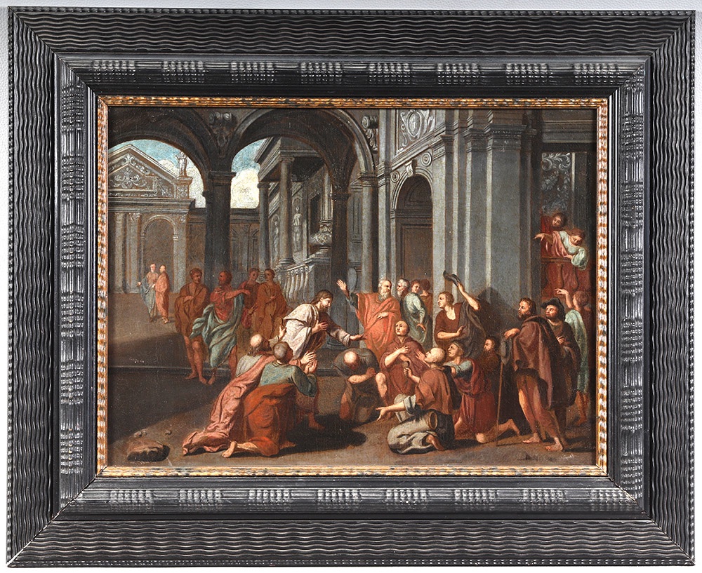 17th-century Italian School, 70 Cm, Jesus Blessing His Followers In The Temple 