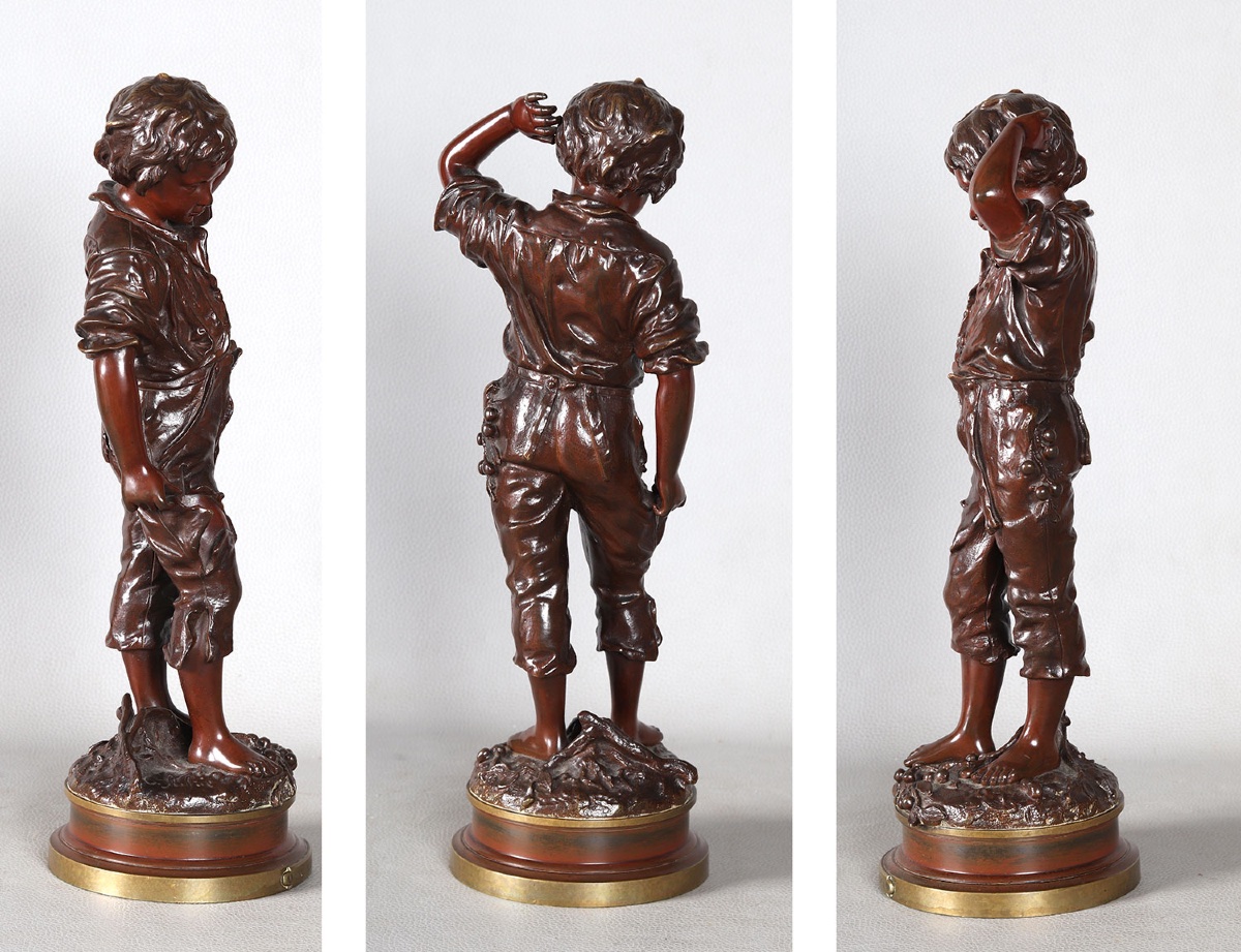 19th-century Bronze, Signed: Charles Anfrie, 42 Cm, “accident”-photo-3