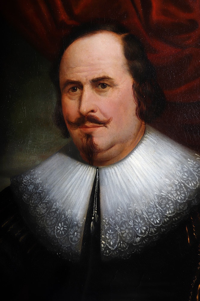 Grand portrait XIX ème, 108cm, noble à la collerette dite à confusion, Ecole Europe du Nord-photo-3