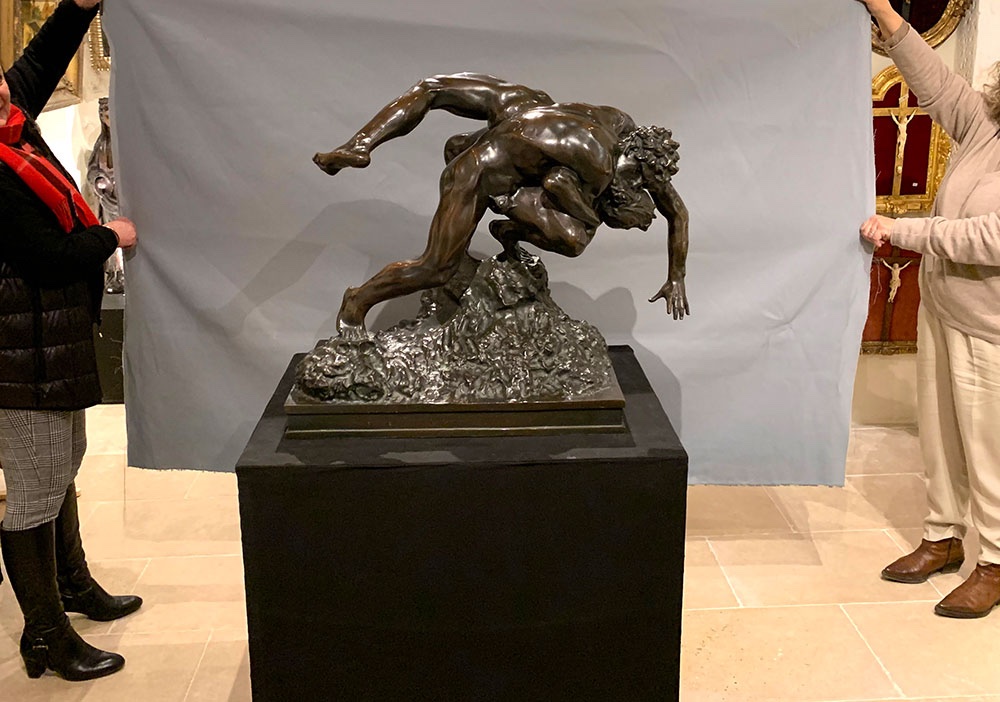 Grand Bronze XIX ème, 80cm, Jef LAMBEAUX, Musée G. COURBET, Les lutteurs -photo-2