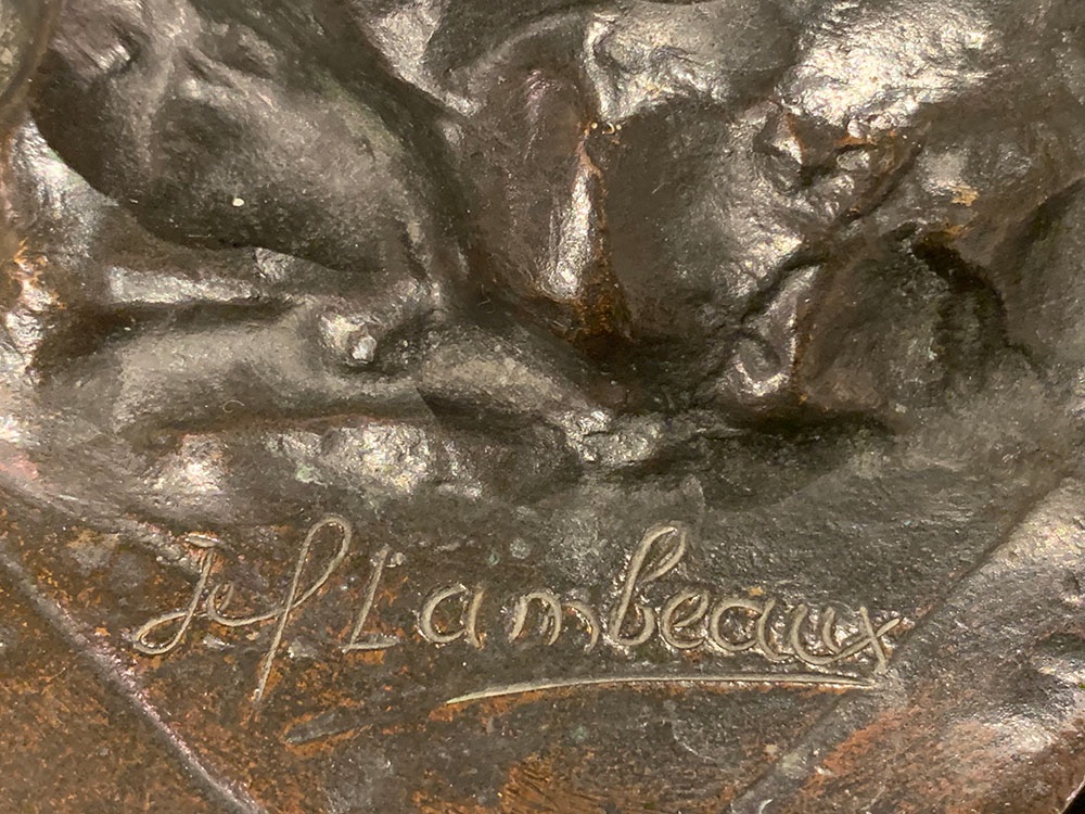 Grand Bronze XIX ème, 80cm, Jef LAMBEAUX, Musée G. COURBET, Les lutteurs -photo-3