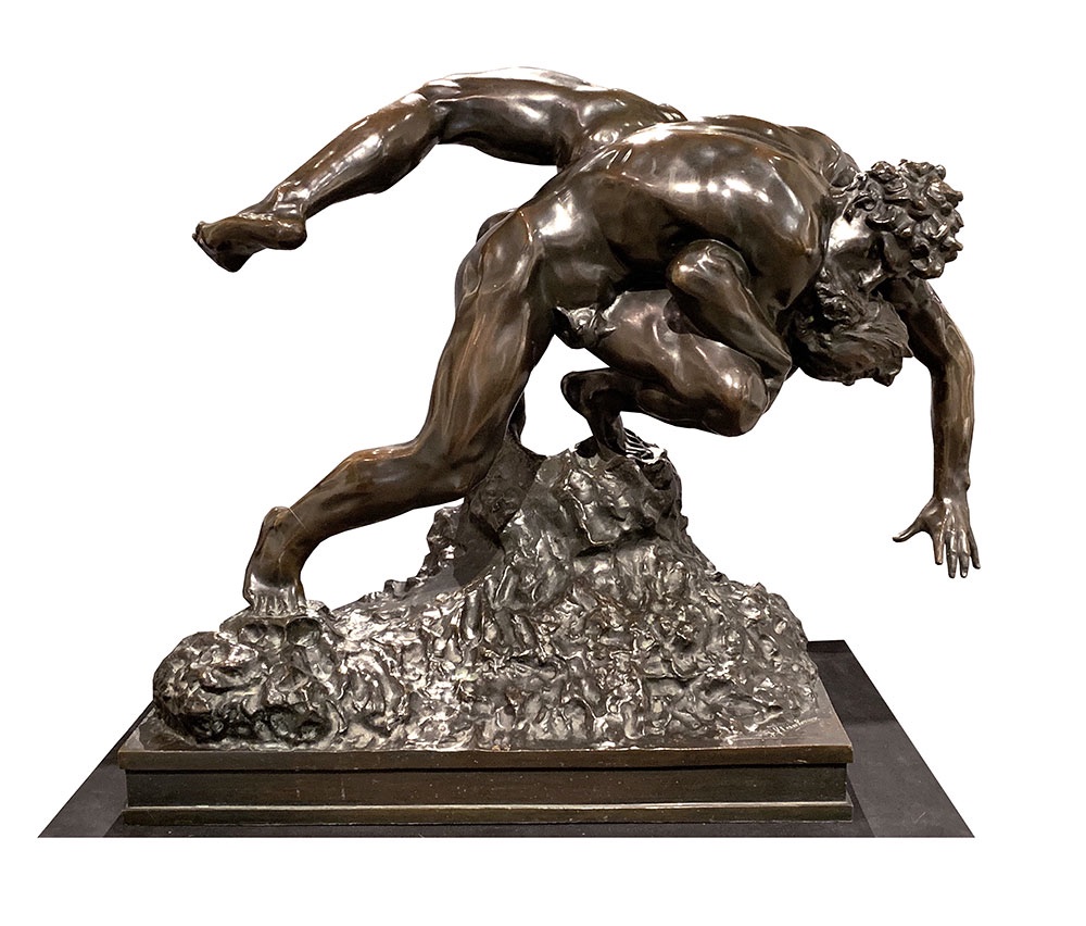 Grand Bronze XIX ème, 80cm, Jef LAMBEAUX, Musée G. COURBET, Les lutteurs 