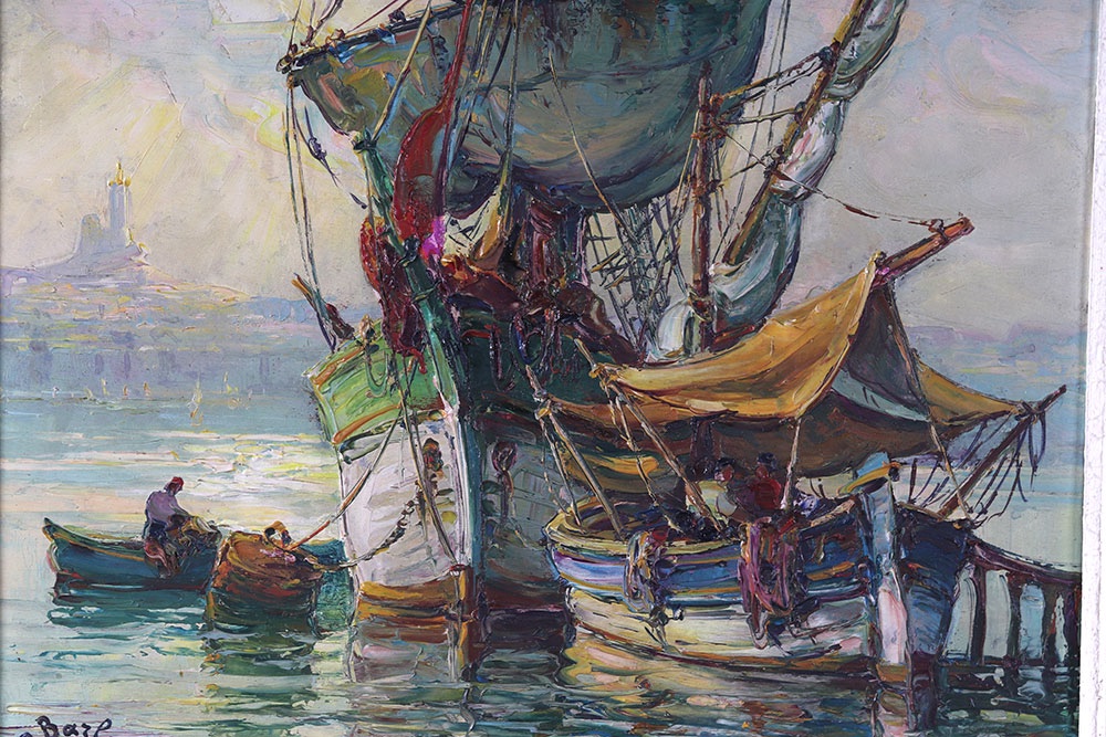Port Of Marseille, By Maurice Barle, 62 X 54 Cm, Seascape, Southern France-photo-2
