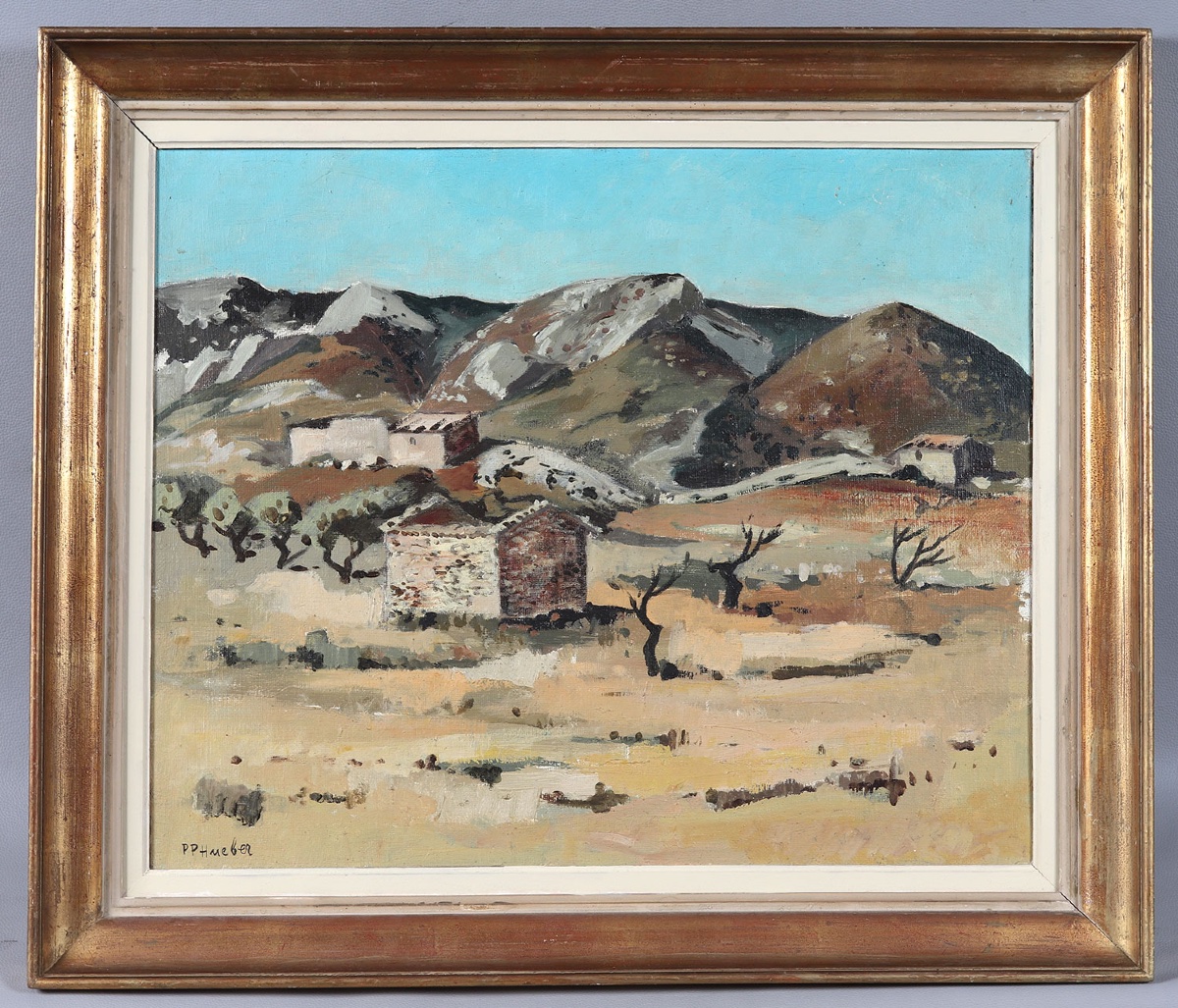 Signé Pierre PAUL HUEBER, 90x70 cm, vue de Provence, Sud France, vers 1960 / 70