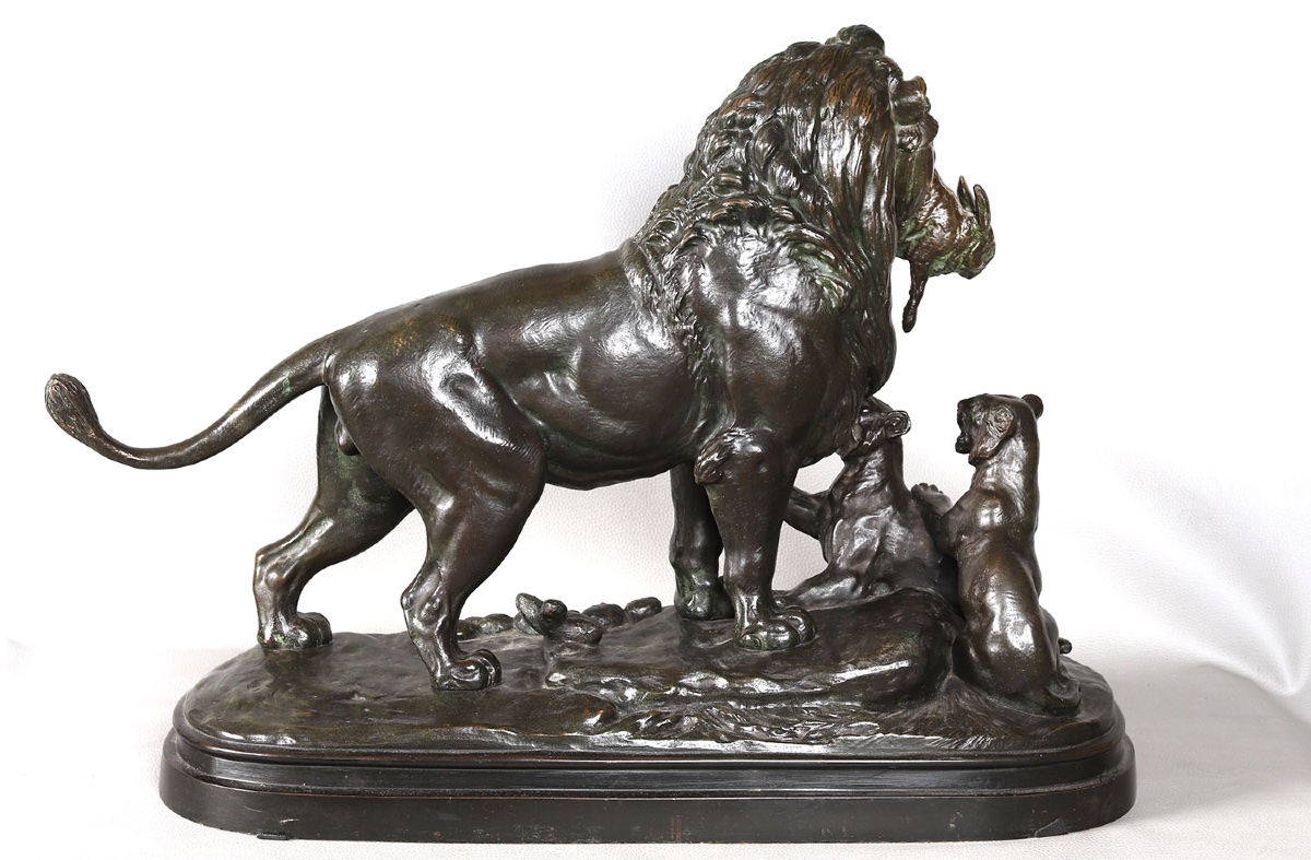 19th-century Bronze, Signed: Signed Edouard Delabriere, Lion 1st Game-photo-3