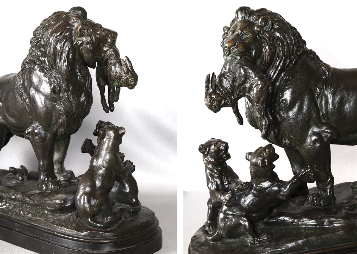 19th-century Bronze, Signed: Signed Edouard Delabriere, Lion 1st Game-photo-4