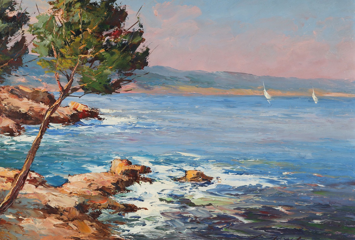 Fortuné Car 1905/1970, 96x56 Cm, The French Riviera, Southern France, The Mediterranean -photo-3