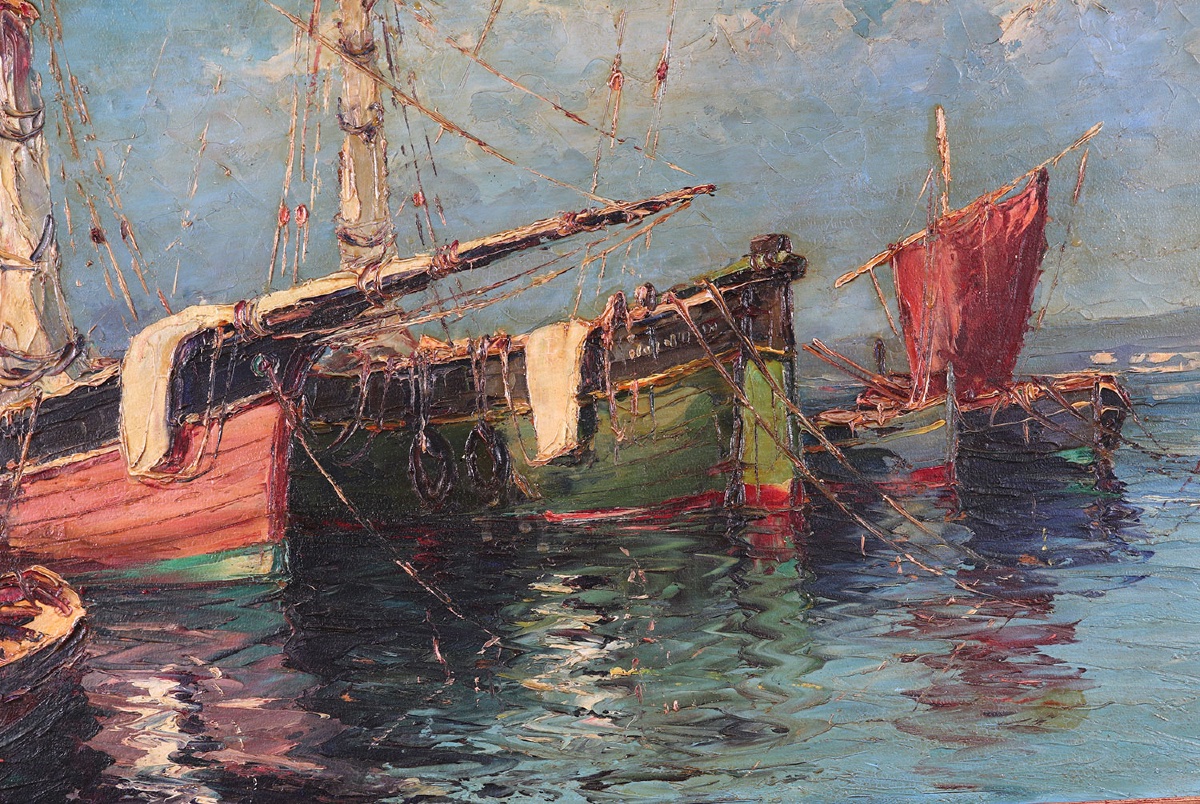 Signed L. Lutz, *les Tartanes*, Saint-tropez, French Riviera, Southern France, Circa 1950–70-photo-2