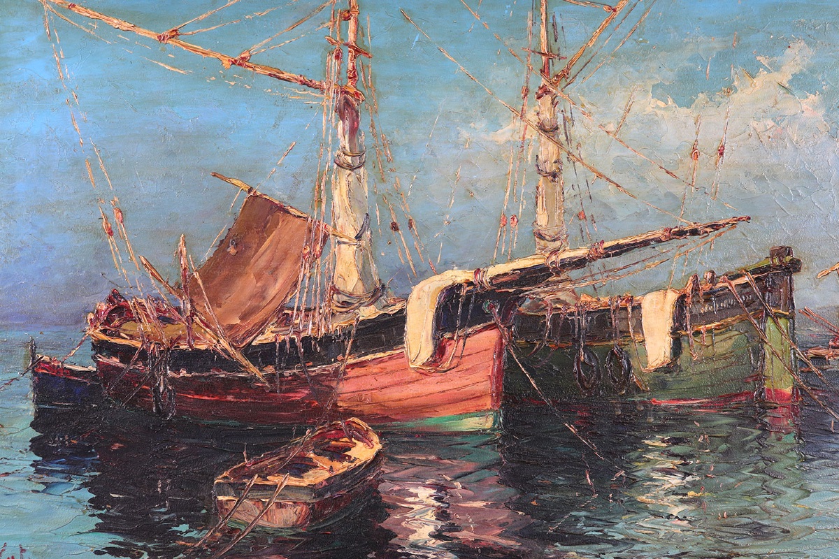 Signed L. Lutz, *les Tartanes*, Saint-tropez, French Riviera, Southern France, Circa 1950–70-photo-3