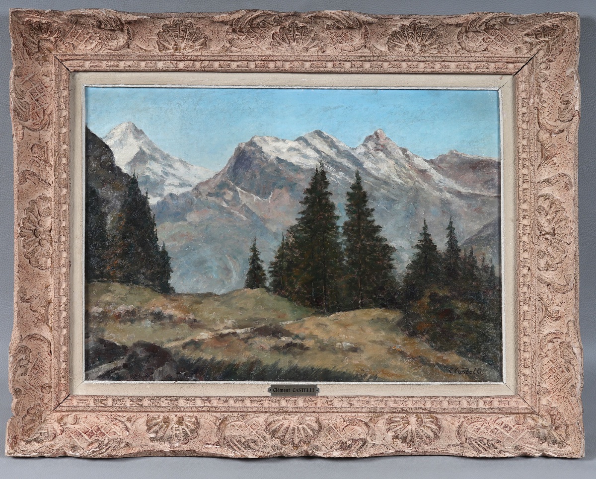 Signé Clement CASTELLI, vue de Montagne, 85 x 67 cm