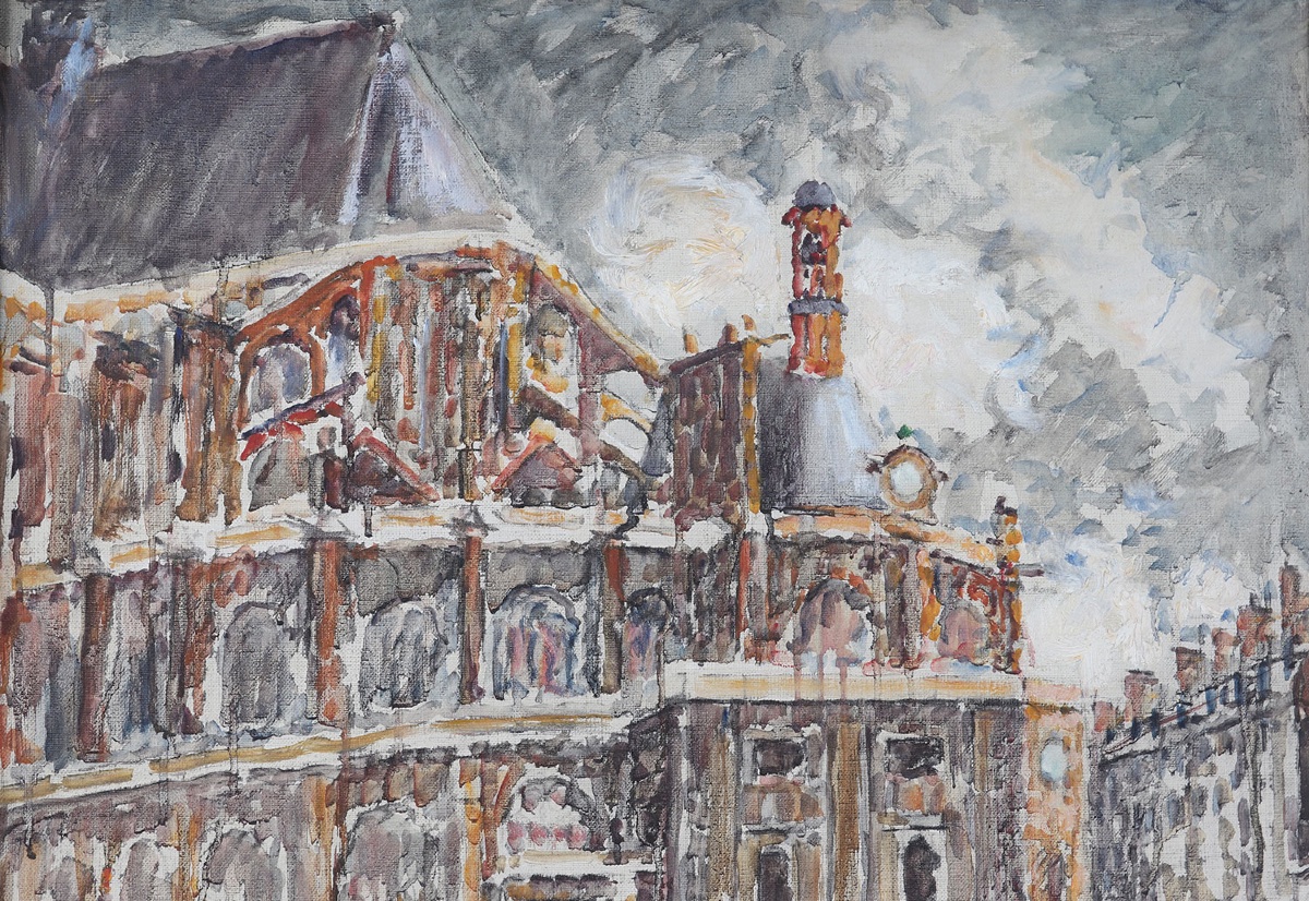 Fernand Laval, 90x77 Cm, Paris, Dated 1953, Les Halles, Saint-eustache Church-photo-4