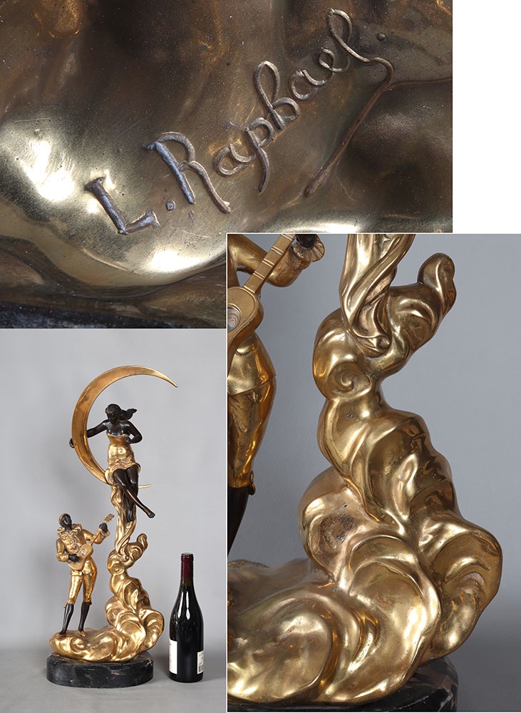 Early 20th-century Bronze, 73 Cm, L. Raphael, Pierrot, Art Deco-photo-1