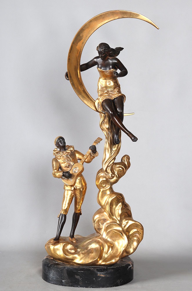 Early 20th-century Bronze, 73 Cm, L. Raphael, Pierrot, Art Deco